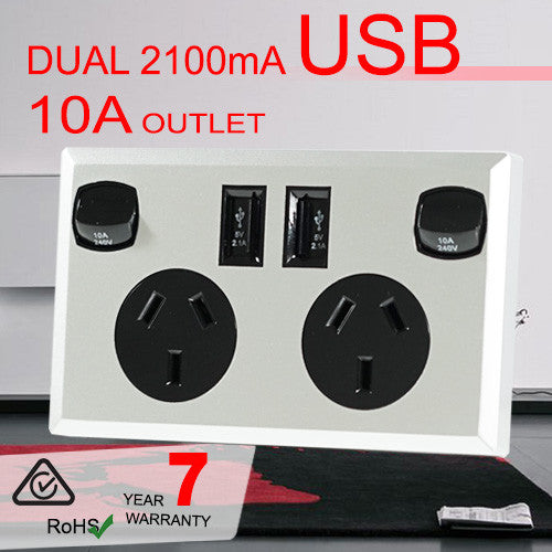 10A Double Australian USB Power Point Supply 2 Socket Switch Wall Plug Black