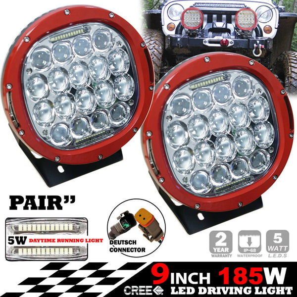PAIR 185W CREE LED Driving Light Offroad Spotlights DRL Replace HID Bar 96W Red