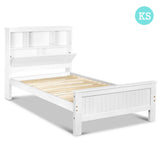 King Single Wooden Bedframe with Storage Shelf  - White