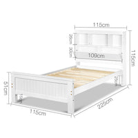 King Single Wooden Bedframe with Storage Shelf  - White - JVEES