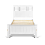 King Single Wooden Bedframe with Storage Shelf  - White - JVEES