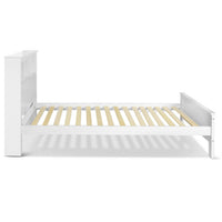 King Single Wooden Bedframe with Storage Shelf  - White - JVEES