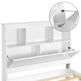 King Single Wooden Bedframe with Storage Shelf  - White - JVEES