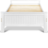 King Single Wooden Bedframe with Storage Shelf  - White - JVEES