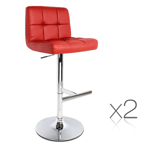 Set of 2 PU Leather Kitchen Bar Stool Red