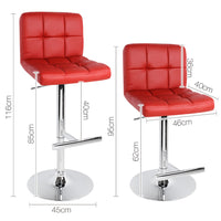 Set of 2 PU Leather Kitchen Bar Stool Red - JVEES