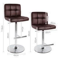 Set of 2 PU Leather Kitchen Bar Stool Chocolate - JVEES