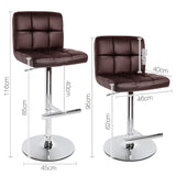 Set of 2 PU Leather Kitchen Bar Stool Chocolate - JVEES