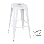 Set of 2 Steel Kitchen Bar Stool 76cm White