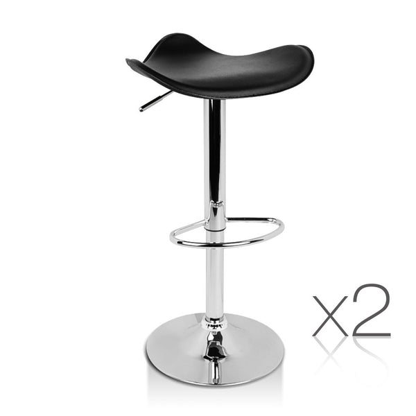 Set of 2 PVC Leather Kitchen Bar Stool Black