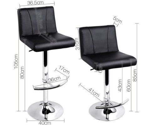 Set of 2 PU Leather Kitchen Bar Stool Black - JVEES