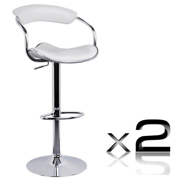 Set of 2 PU Leather Kitchen Bar Stool White