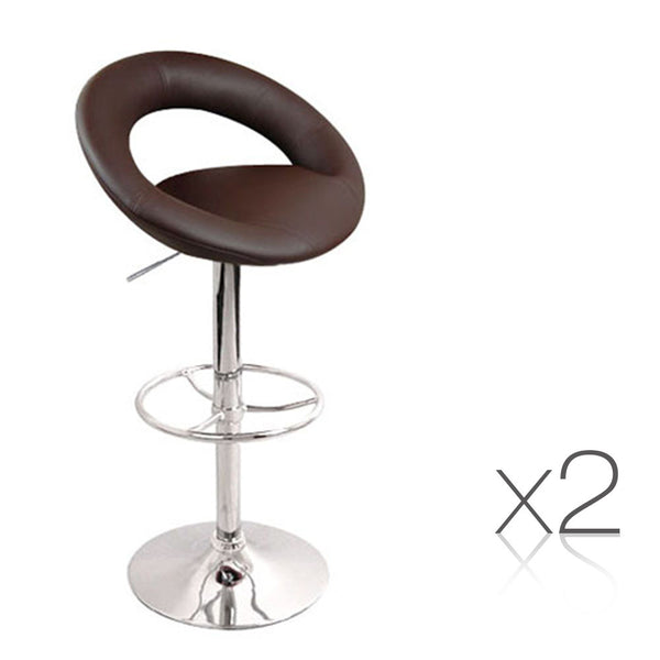 Set of 2 PU Leather Kitchen Bar Stool Chocolate