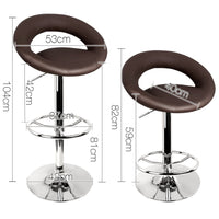 Set of 2 PU Leather Kitchen Bar Stool Chocolate - JVEES