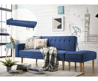 3 Seater Fabric Sofa Bed with Ottoman - Blue - JVEES