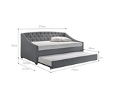 Daybed With Trundle Bed Frame Fabric Upholstery - Grey - JVEES