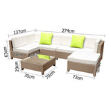 7 pcs Brown Wicker Rattan 6 Seater Outdoor Lounge Set Beige - JVEES