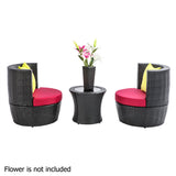 Stackable 4 pcs Black Wicker Rattan 2 Seater Outdoor Furniture Set Grey - JVEES