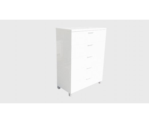 Elisha High Gloss 5 Drawer Tallboy Chest - White - JVEES