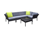 Stackable 6 pc Black Wicker Rattan Outdoor 5 Seater Furniture Set Grey - JVEES