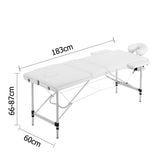Portable Aluminium 3 Fold Massage Table Chair Bed White 60cm - JVEES