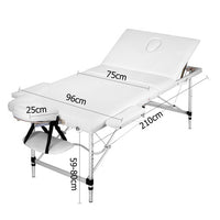 Portable Aluminium 3 Fold Massage Table Chair Bed White 75cm - JVEES
