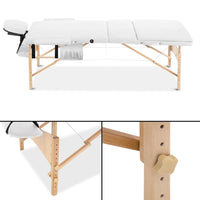 Portable Wooden 3 Fold Massage Table Chair Bed White 70 cm - JVEES