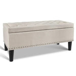 Linen Fabric Storage Ottoman with Studs – Taupe