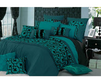 Super King Size Lyde Teal Black Flocking Quilt Cover Set(3PCS) - JVEES