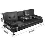 Modern PU leather 3 Seater Sofa Bed w/ Cup Holders - JVEES