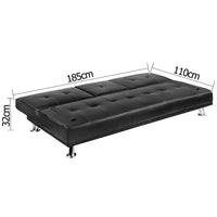 Modern PU leather 3 Seater Sofa Bed w/ Cup Holders - JVEES