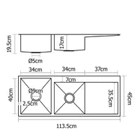 Stainless Steel Kitchen/Laundry Sink w/ Strainer Waste 1135 x 450mm - JVEES