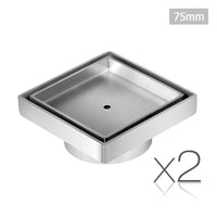 Set of 2 Square Stainless Steel Shower Grate Drain Floor Bathroom 75mm