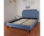 Ritz Blue Linen Queen Size Upholstered Bed Frame - JVEES