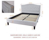 Coburg Queen Bed Beige Linen Fabric Upholstered - JVEES