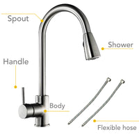 Kitchen Sink Basin Mixer Faucet 360° Swivel Pull Out Spout Hose Tap - JVEES